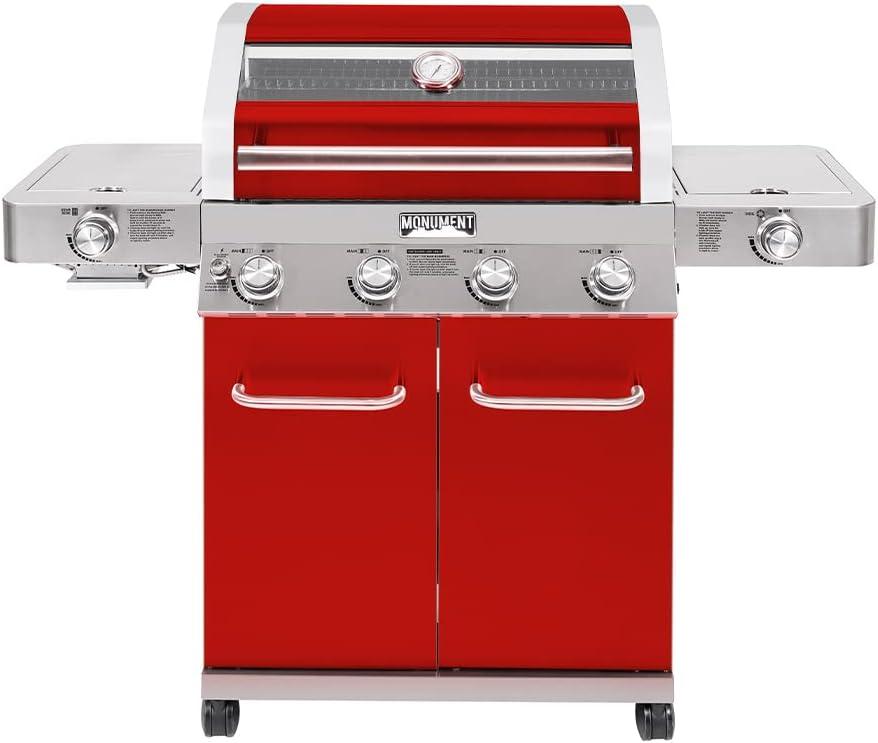 Monument Grills 35633 Colorful 4-Burner Liquid Propane 72000 BTU Gas Grill Stainless with 2 Side Burner