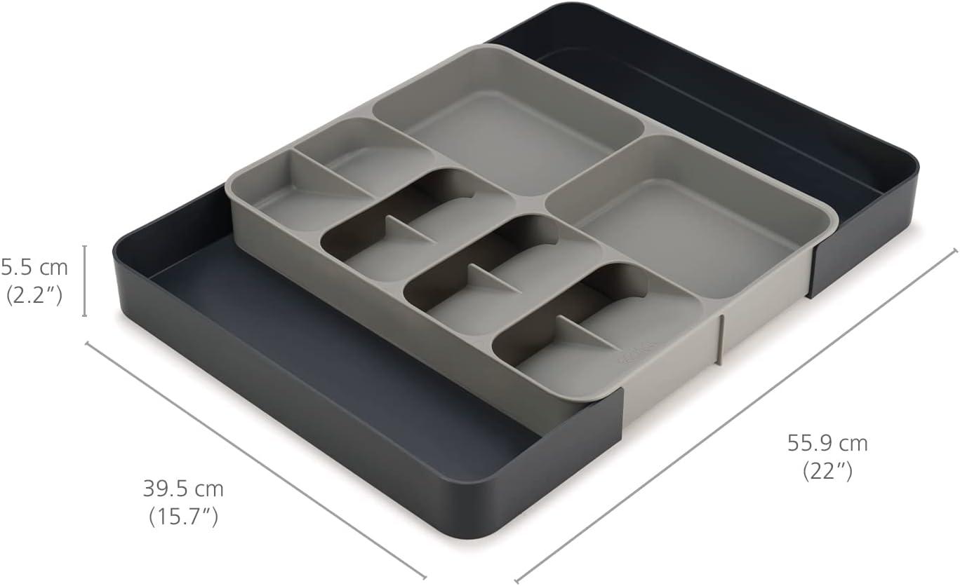 Gray Adjustable Plastic Flatware and Utensil Organizer Tray