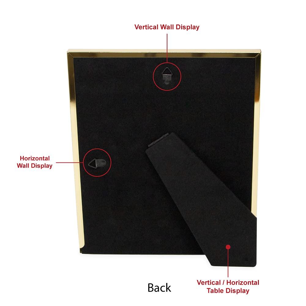 Isaac Jacobs 8x10 White Leather with Gold Metal Vertical & Horizontal Picture Frame, Suede Border w/ Black Fabric Easel, Wall-Mountable, Made For Tabletop, Photo Gallery 8x10, White W/ Gold