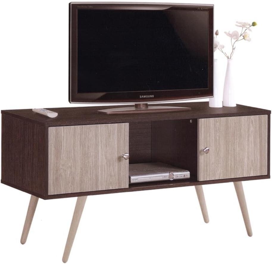 Hodedah 47" Wide 2-Door Wooden Retro Entertainment Center in Chocolate-Gray