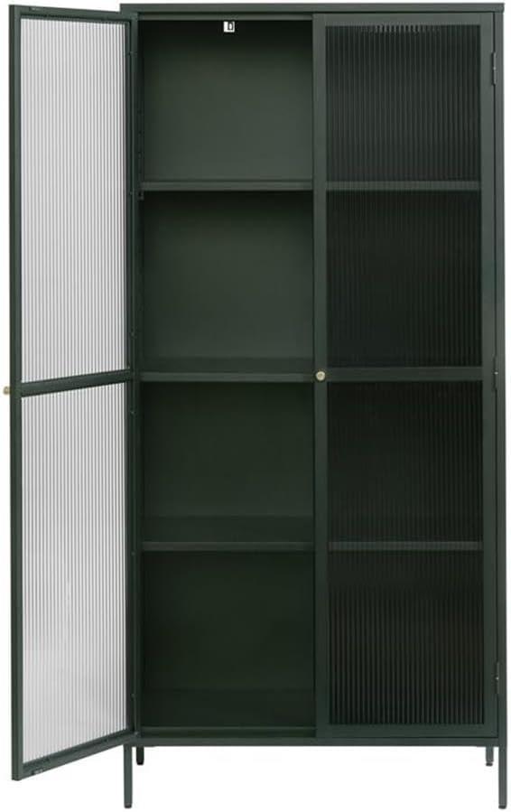 75" Contemporary Glass & Metal Display Cabinet in Green