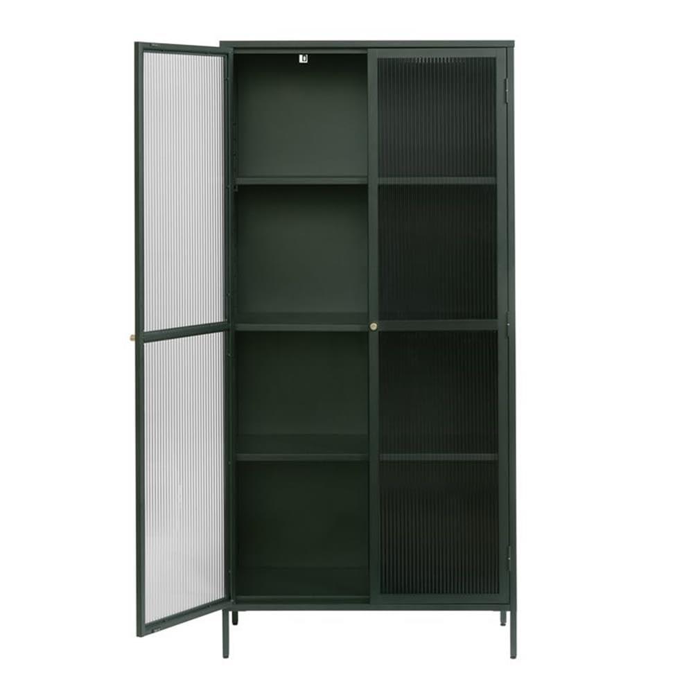 75" Contemporary Glass & Metal Display Cabinet in Green