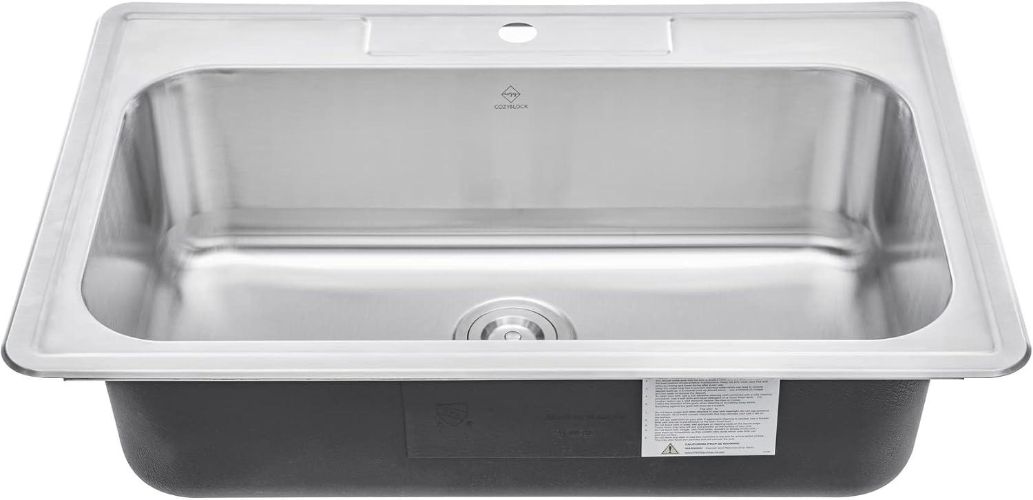 Brushed Stainless Steel Single Bowl Drop-In Kitchen Sink