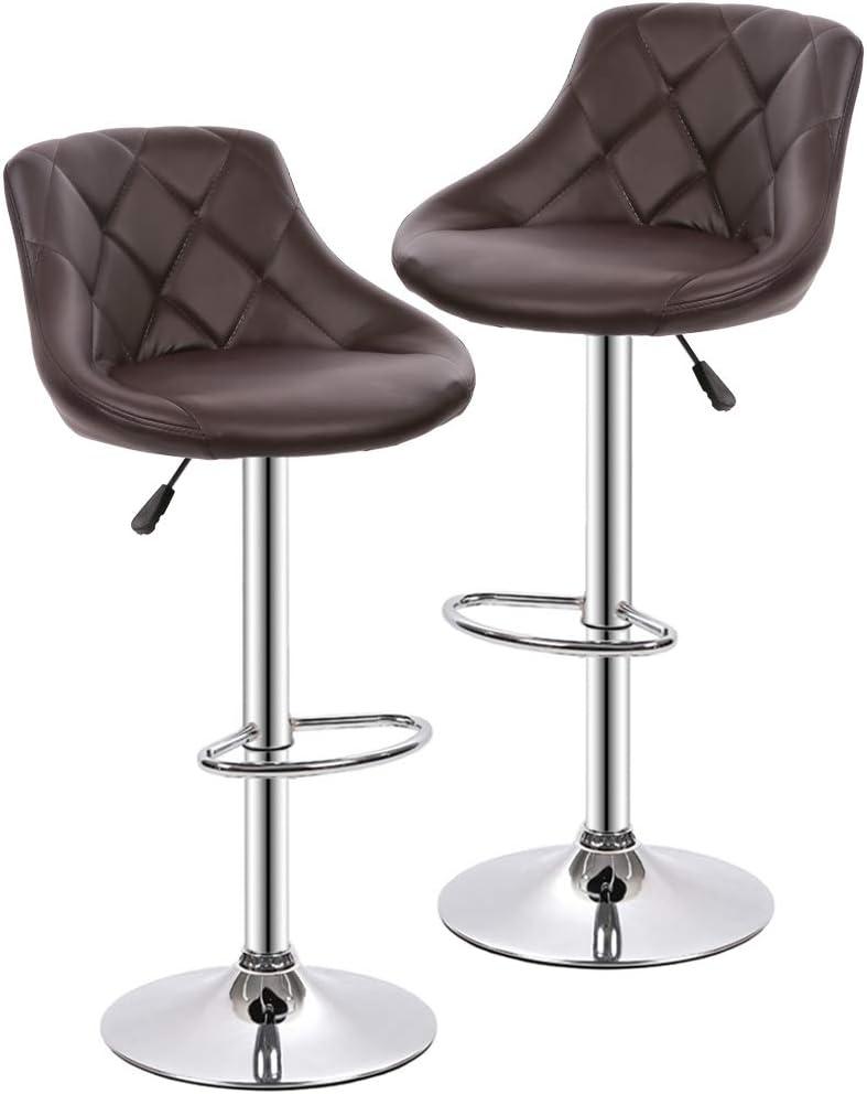 Contemporary Chrome-Finished Adjustable Swivel Bar Stool with Black Faux Leather