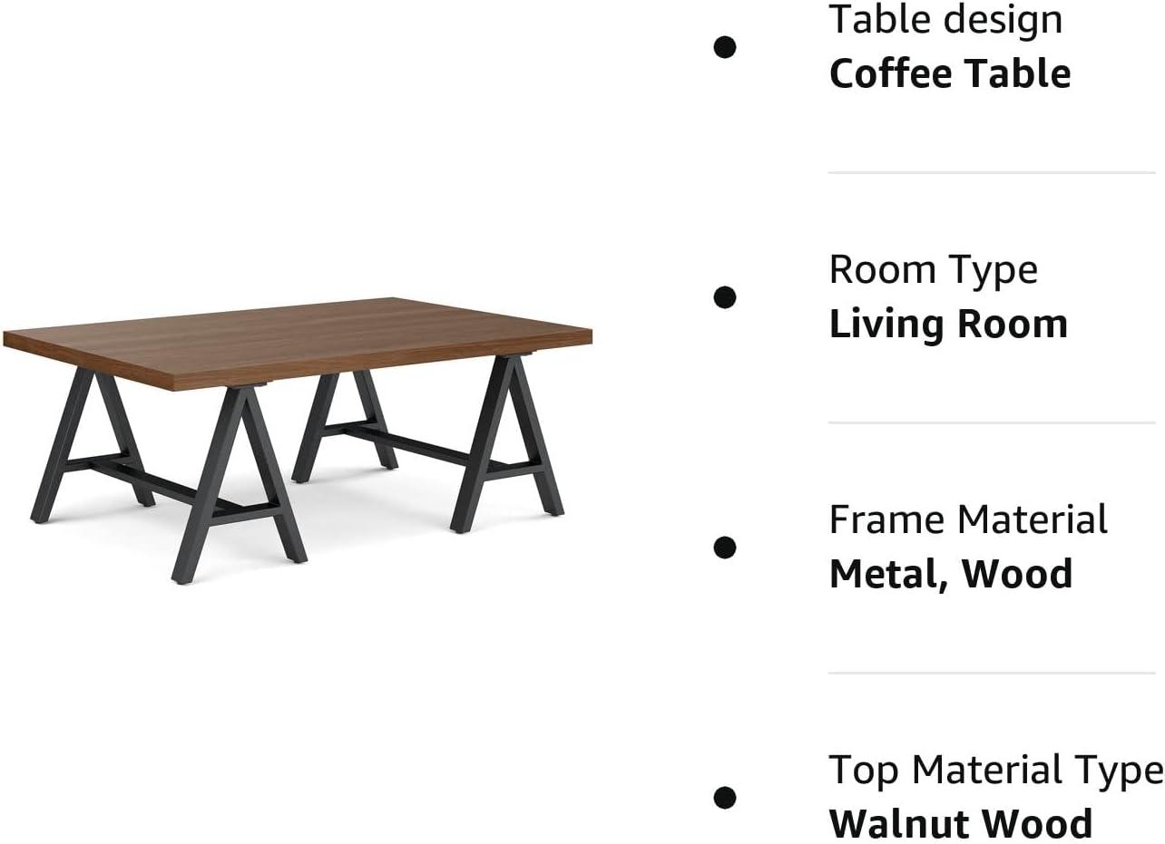 Sawhorse Industrial Solid Walnut Wood Coffee Table with Storage