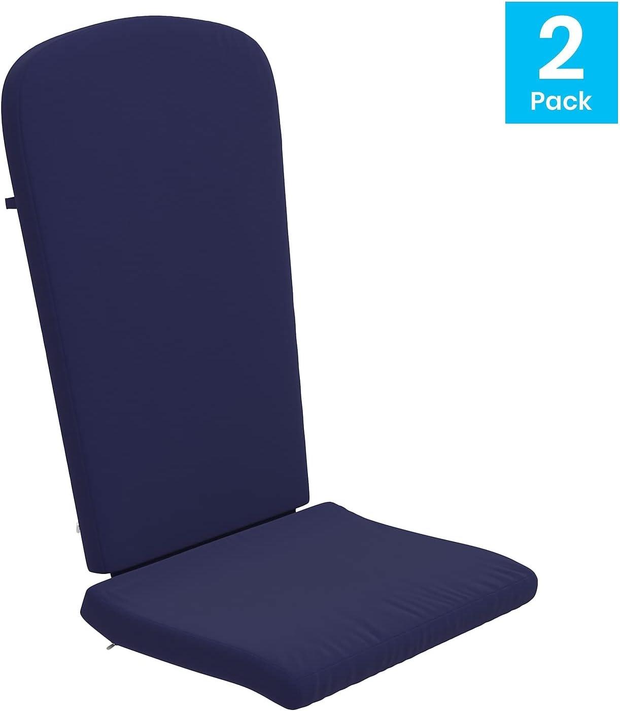 Flash Furniture Charlestown Set of 2 All Weather Indoor/Outdoor High Back Adirondack Chair Cushions, Patio Furniture Replacement Cushions - Blue