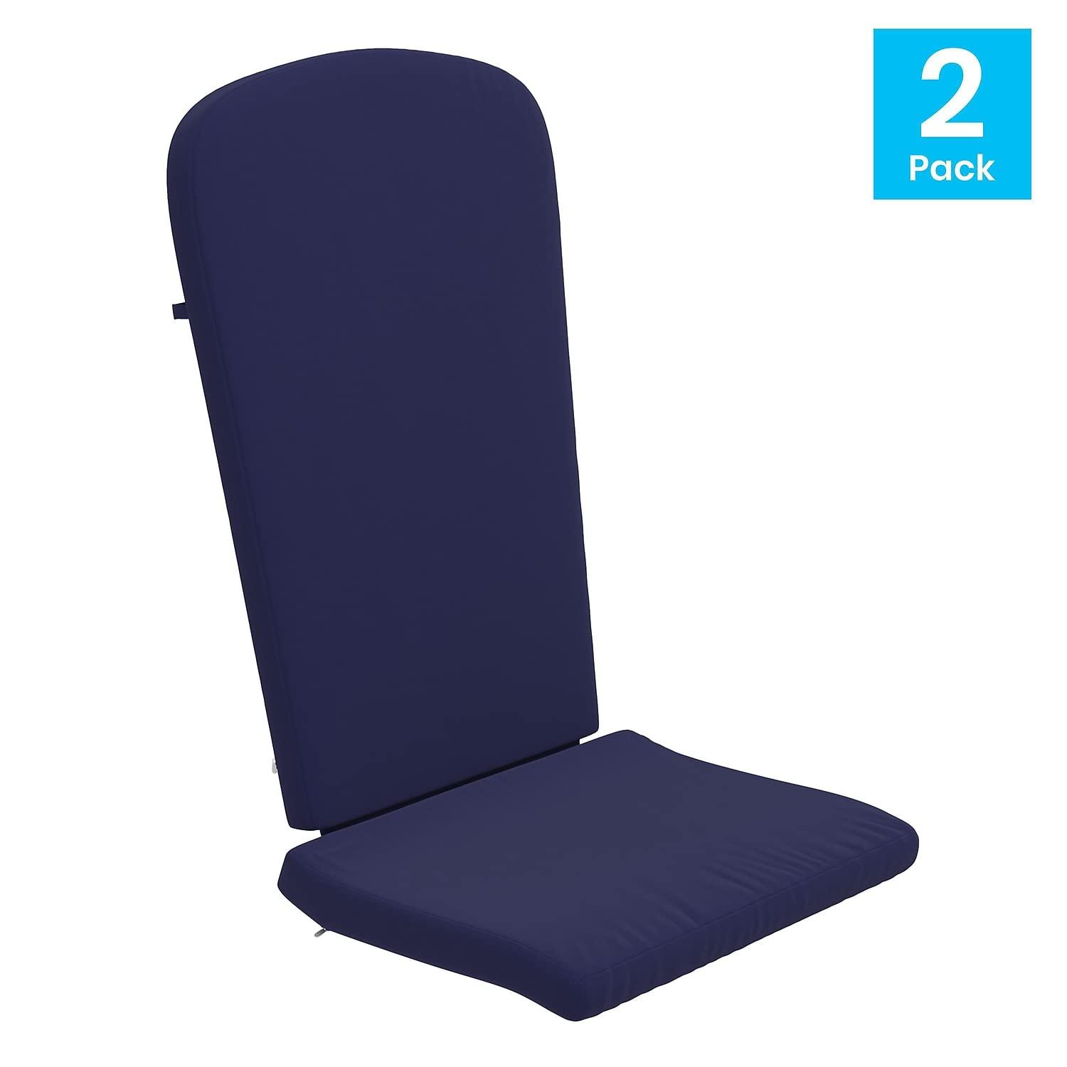 Flash Furniture Charlestown Set of 2 All Weather Indoor/Outdoor High Back Adirondack Chair Cushions, Patio Furniture Replacement Cushions - Blue