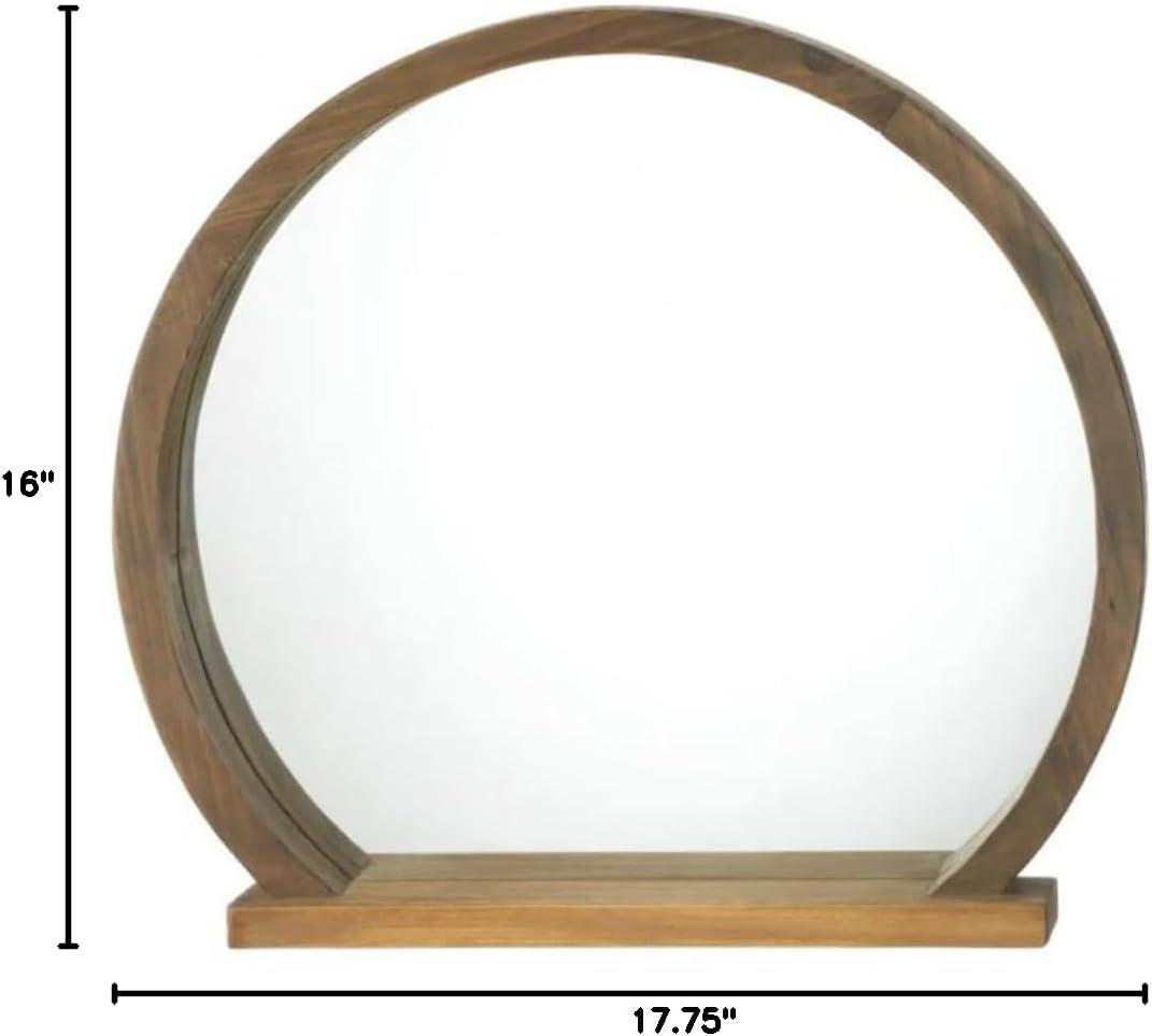 Round Wooden Mirror with Shelf 17.75x2.75x16"