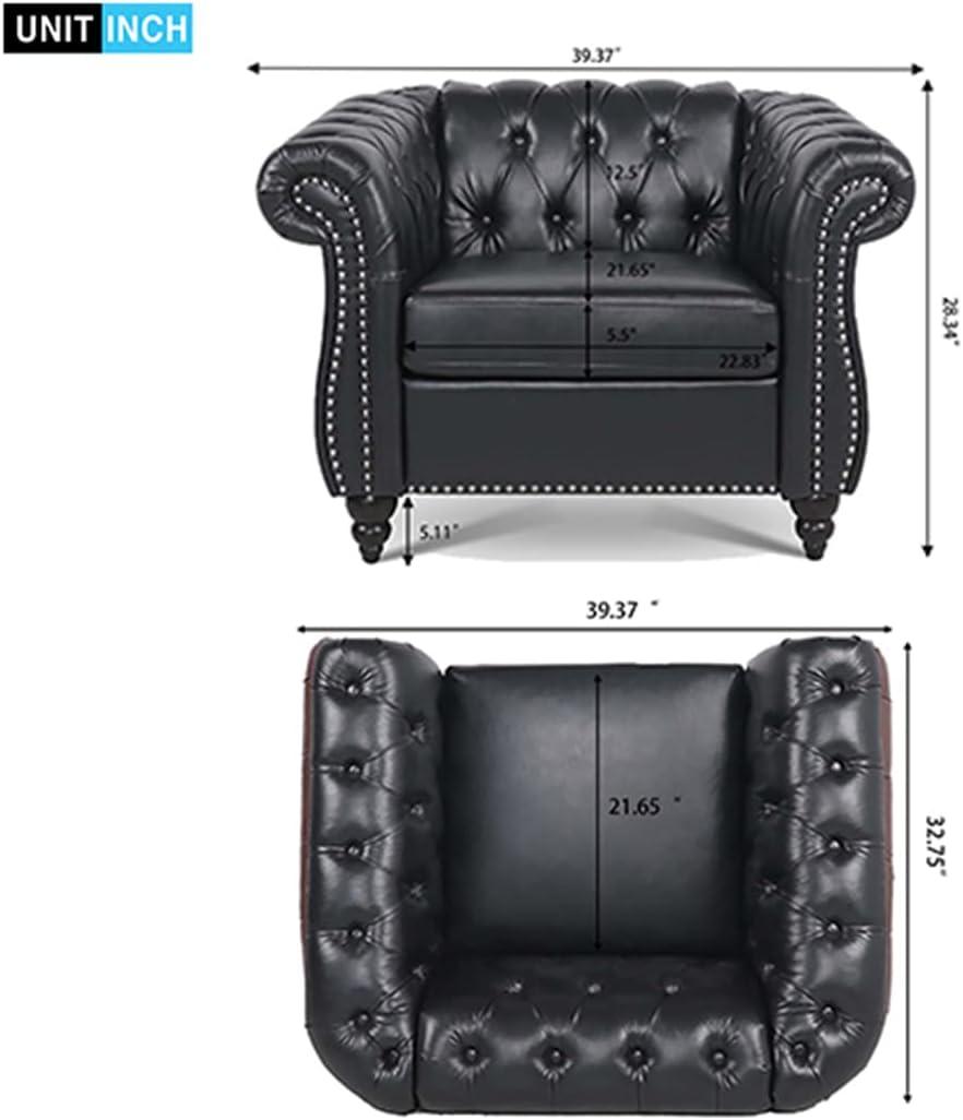 Highland Chesterfield Upholstered Accent Chair in PU with Tufted Back - 39"Wx33"Dx28"D Black