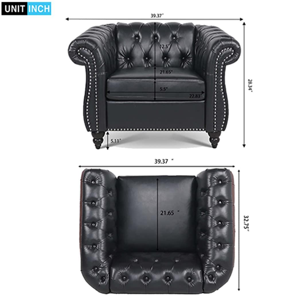Highland Chesterfield Upholstered Accent Chair in PU with Tufted Back - 39"Wx33"Dx28"D Black
