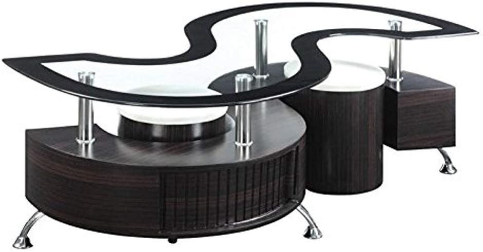 Cappuccino Glass Top S-Shaped Coffee Table with Stools