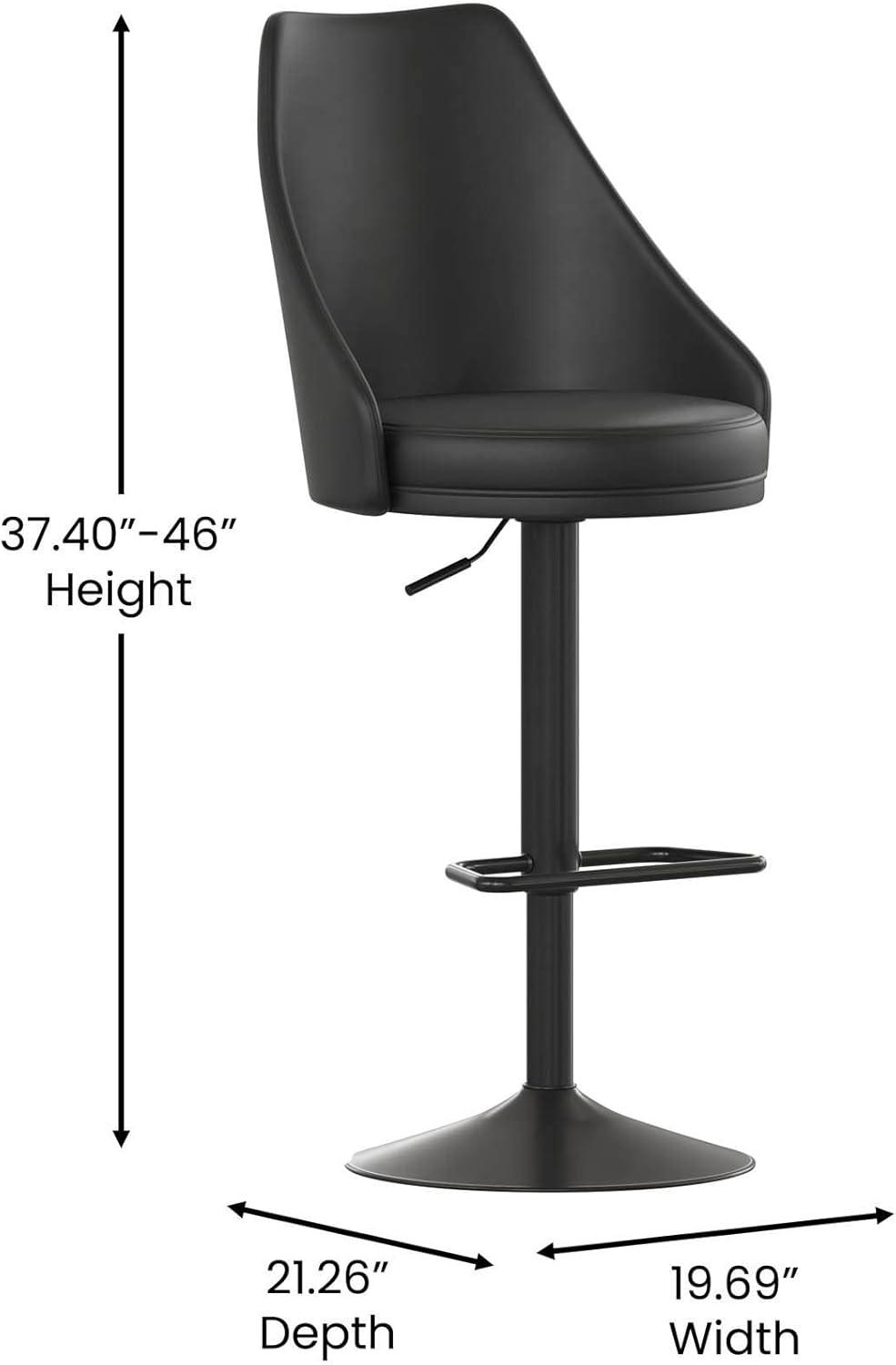 Black Adjustable Swivel Leather Bar Stools with Footring