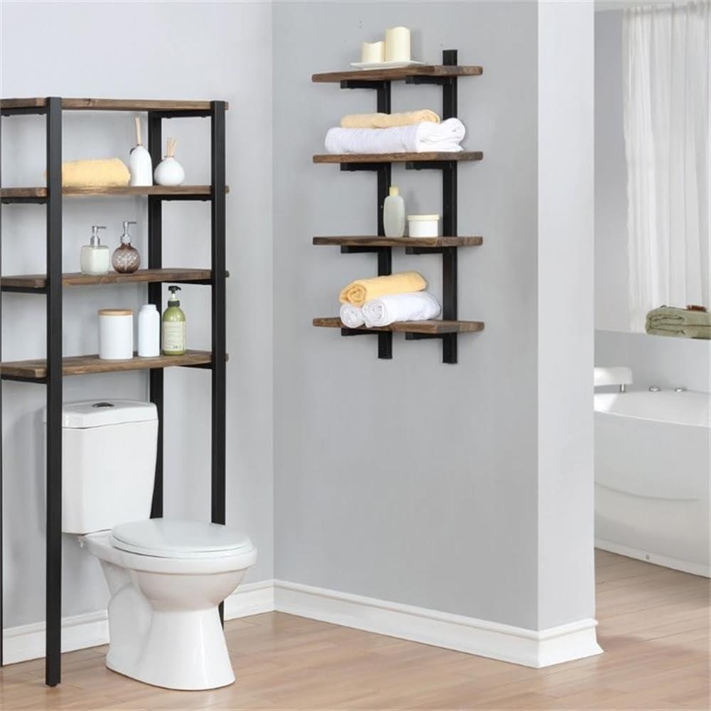 Pomona Metal and Solid Wood Bath Wall Shelf Natural - Alaterre Furniture