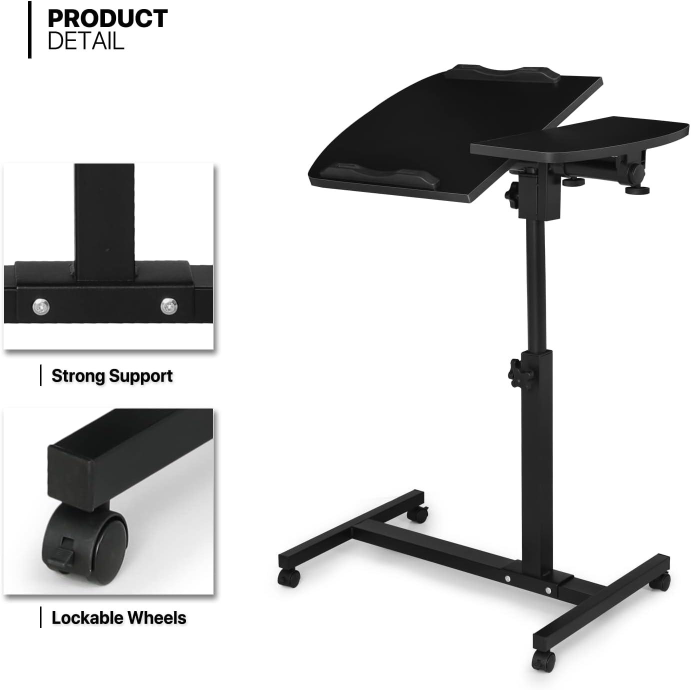 MoNiBloom Mobile Lifting Computer Desk, Multifunctional Standing Table, Laptop Cart with Mouse Pad for Small Spaces, Black