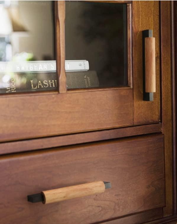 Mcredy Cabinet Handles 3.78 Inch Hole Centers Black Wooden Dresser Drawer Pulls Cbinet Hardware for Close Wardrobes Kitchen Handles Hardware, 2 Packs