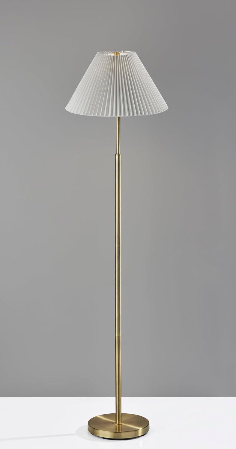 Adesso Jeremy Floor Lamp Antique Brass: Linen Shade, 3-Way Switch, Metal Body, UL Listed