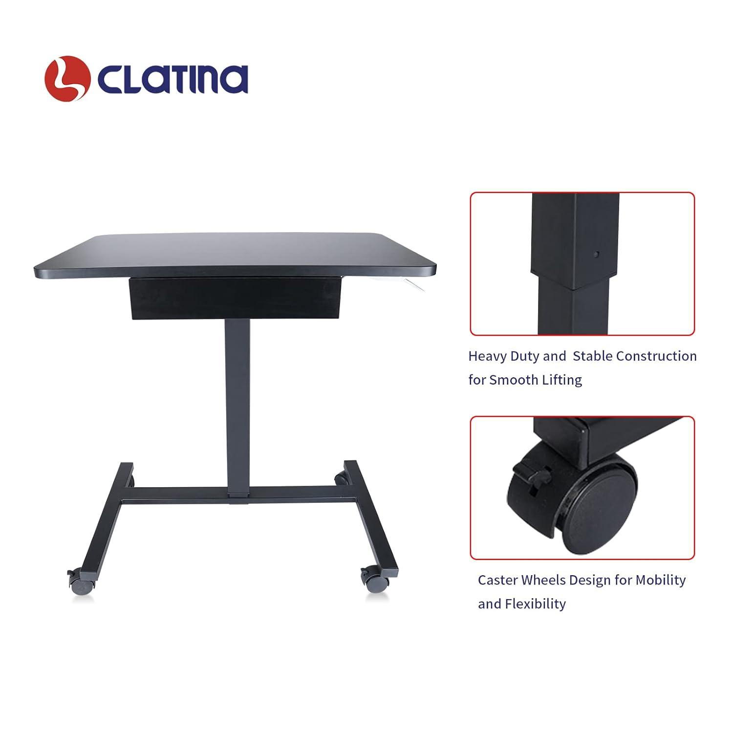 Clatina CLATINA Mobile Laptop Desk Pneumatic Sit to Stand Table Height Adjustable Rolling Cart
