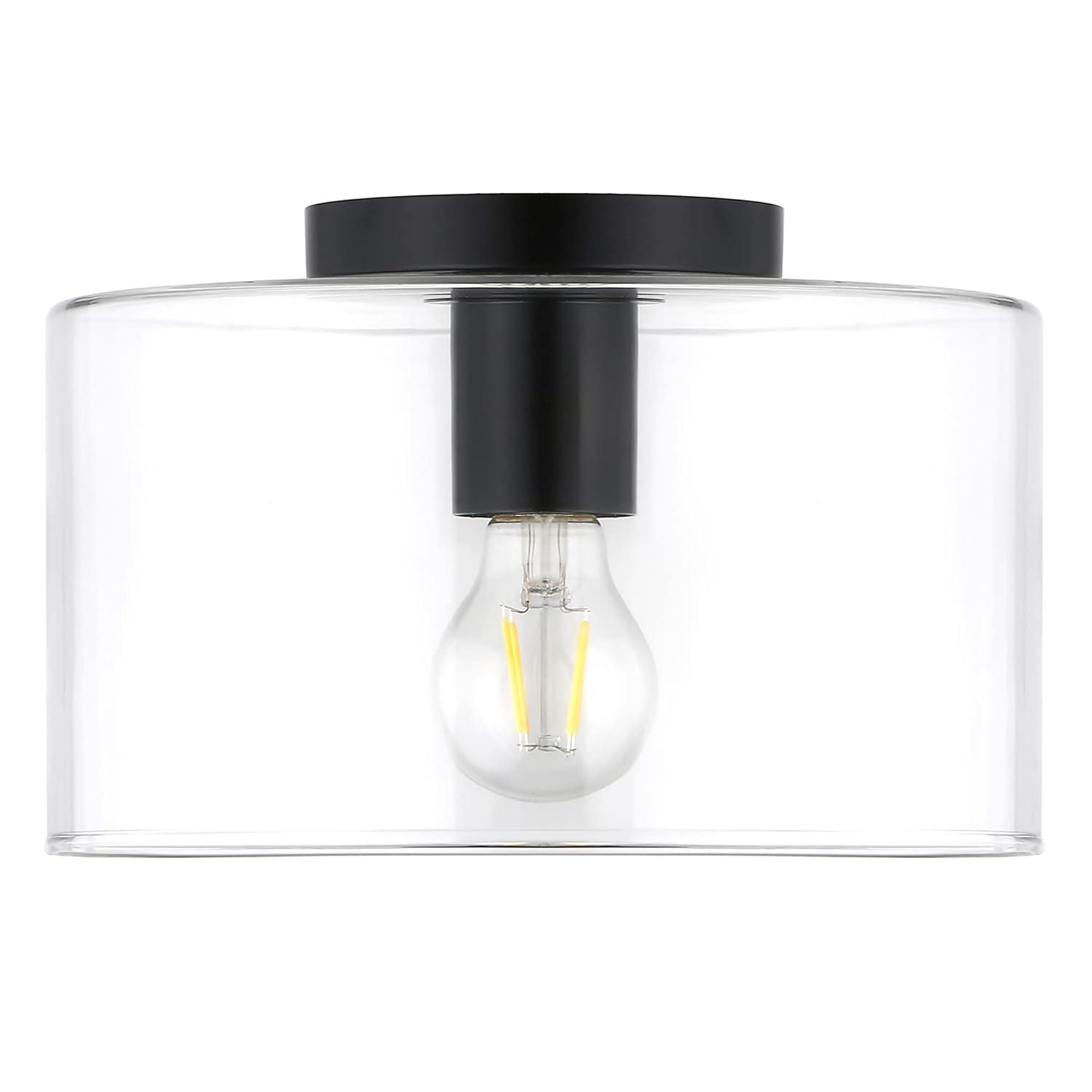 Evelyn&Zoe 10" Brass Finish Metal/Glass Semi Flush Mount