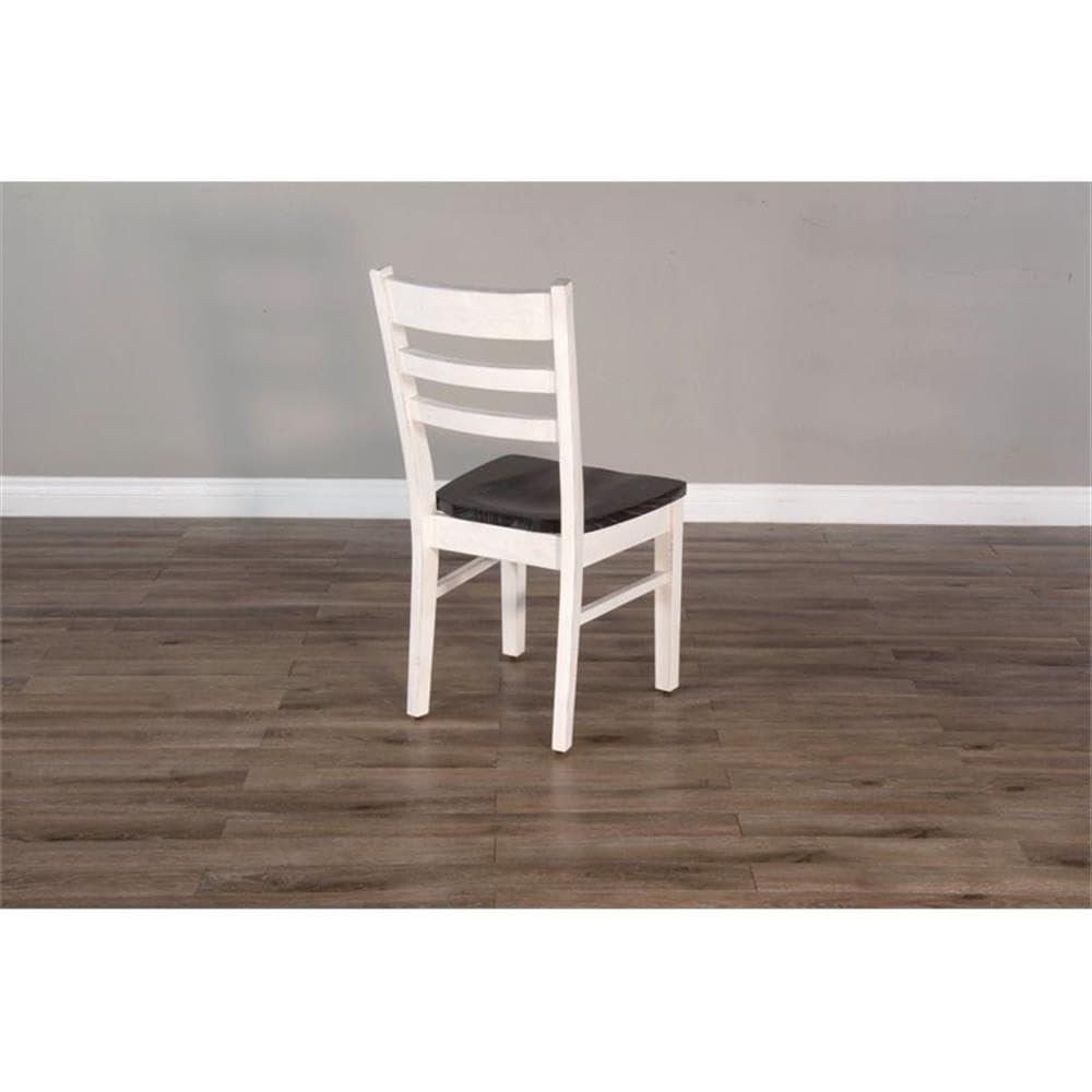 Pemberly Row 18" Wood Ladderback Chair in White and Dark Brown (Set of 2)