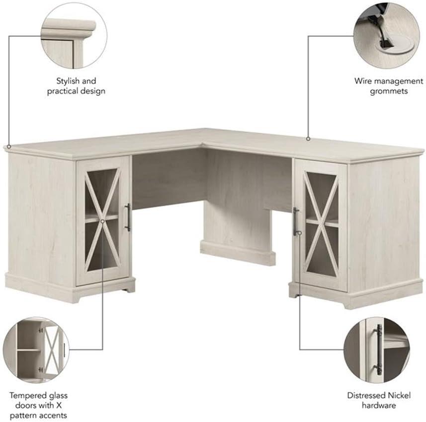 Bush Lennox Engineered Wood L-Shaped Desk in Linen White Oak