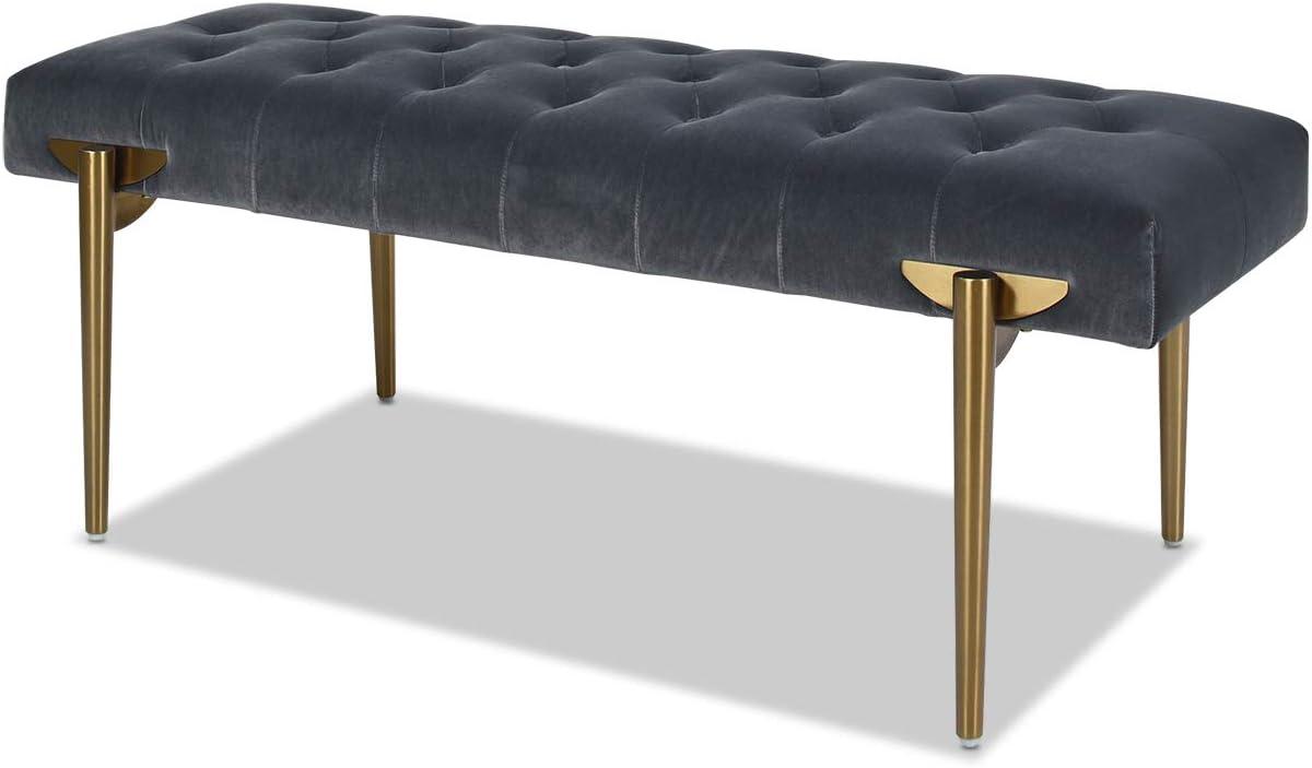 Aria Steel Gray Velvet Upholstered Metal Leg Bench