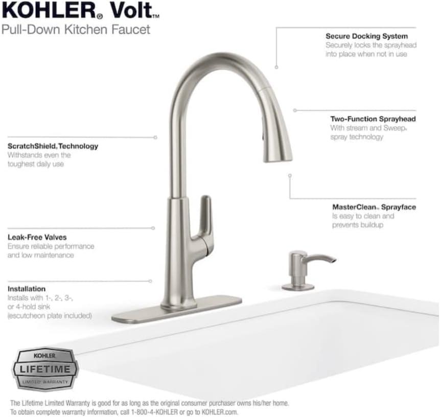 Volt Stainless Steel Pull-Down Kitchen Faucet with Soap Dispenser