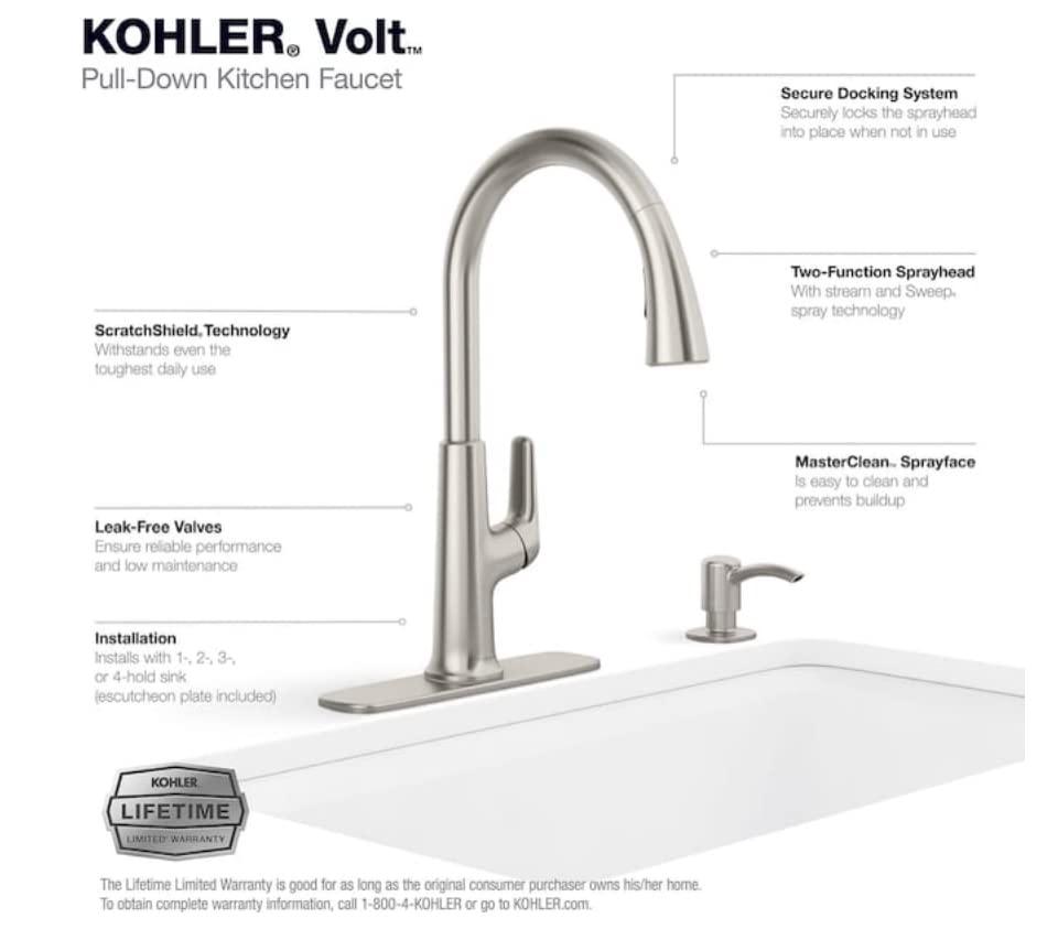 Volt Stainless Steel Pull-Down Kitchen Faucet with Soap Dispenser