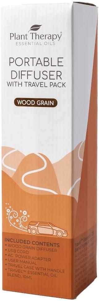 Plant Therapy Wood Grain Portable Diffuser Travel Pack, includes the Travel Essential Oil Blend 10 mL (1/3 oz) 100% Pure, Undiluted, Natural Aromatherapy, Therapeutic Grade