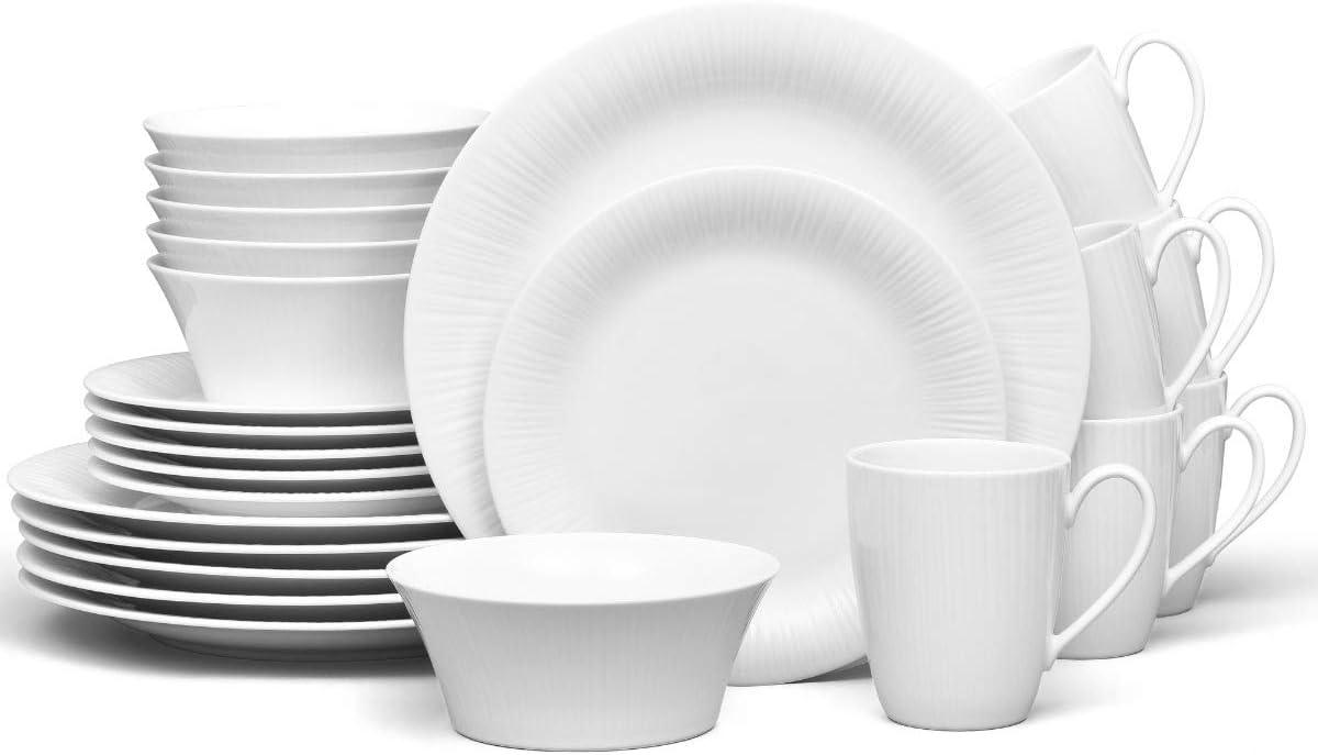 White Porcelain Embossed 24-Piece Dinnerware Set, Service for 6