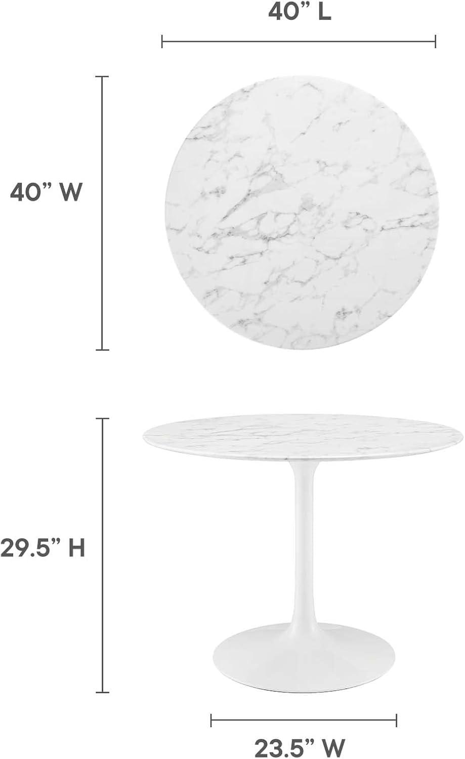 Elysian 40" White Round Marble and Wood Dining Table