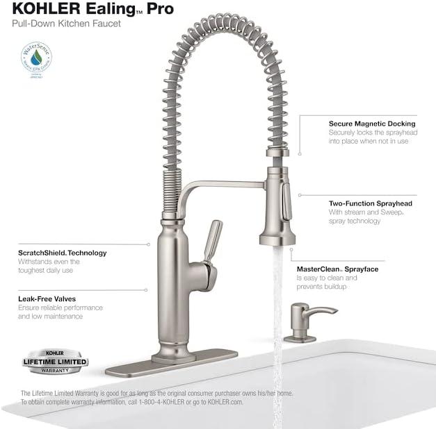 Ealing Stainless Steel Pull-Down Kitchen Faucet with Soap Dispenser