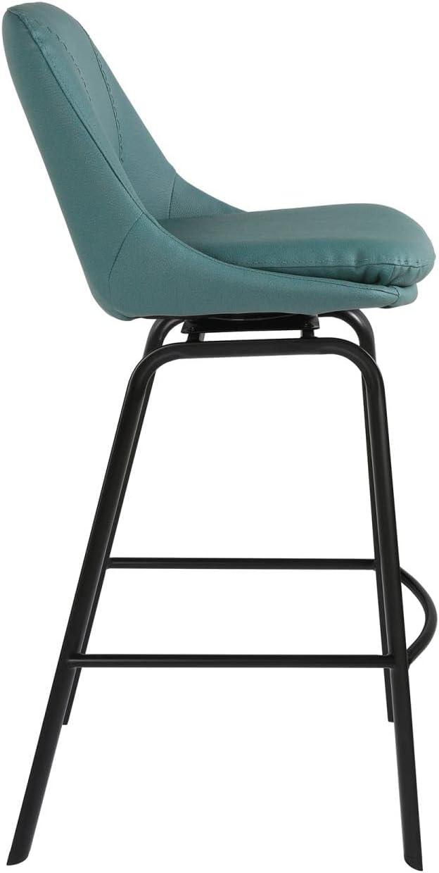 Carise 30" Blue Faux Leather Swivel Bar Stool with Black Metal Frame