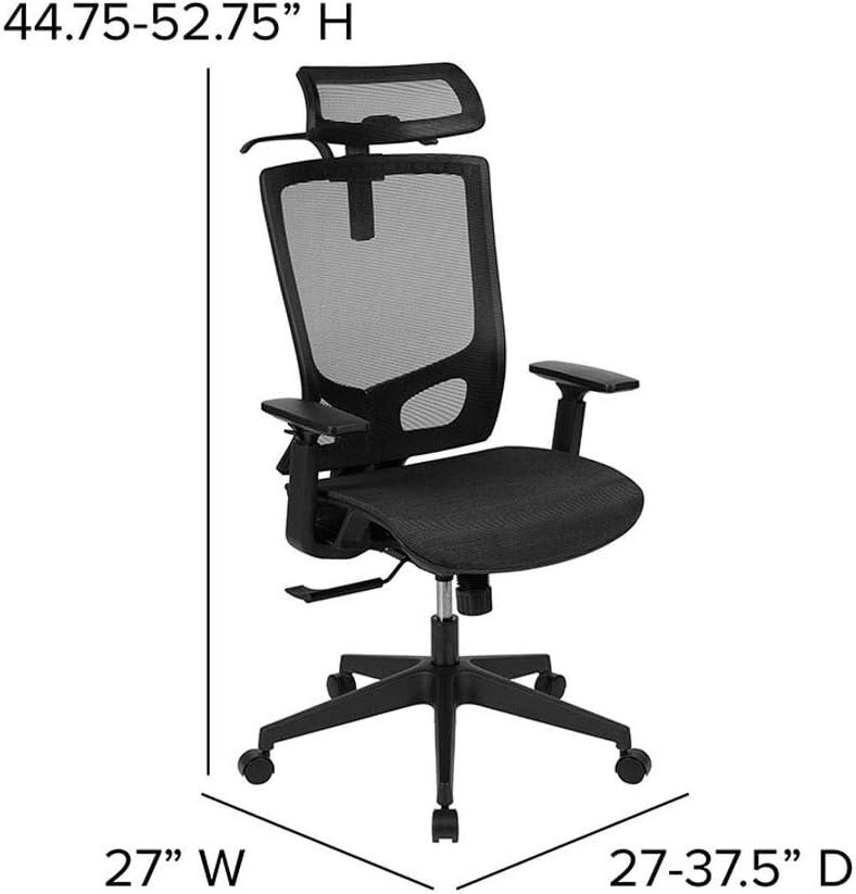 Flash Furniture Ergonomic Mesh Office Chair with Synchro-Tilt, Pivot Adjustable Headrest, Lumbar Support, Coat Hanger and Adjustable Arms