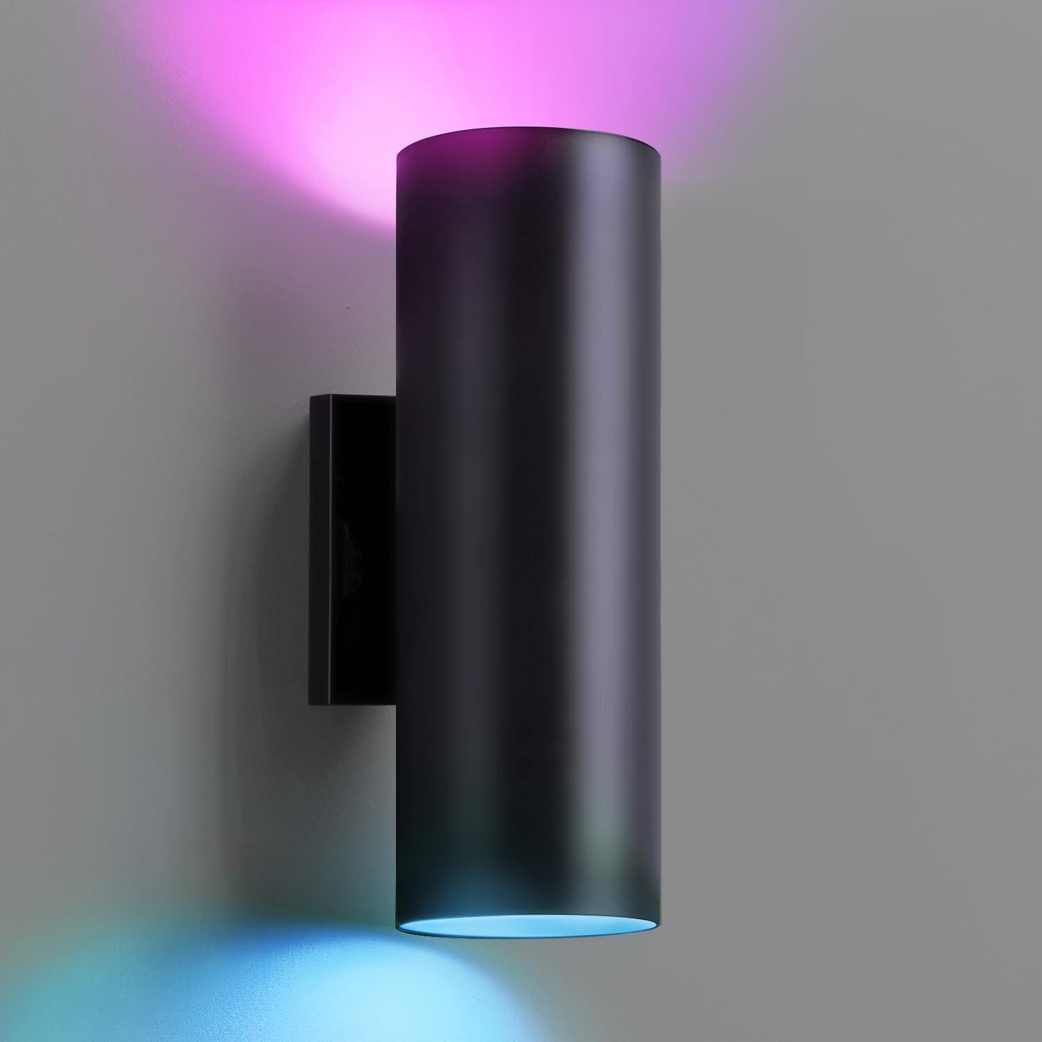 Modern RGB Outdoor Light, 2700K-6500K Ambience Outdoor Wall Sconce Color Changing, Wifi App Control Up Down Lights, Smart Exterior Wall Light For House Porch, Works With Alexa Google Assistant