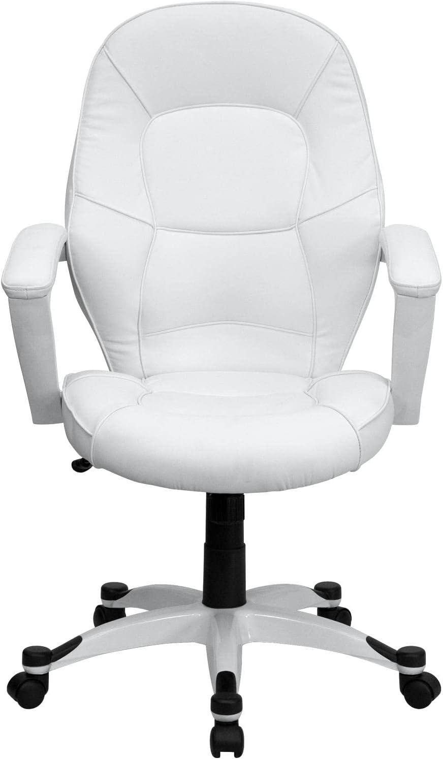 Elite High-Back White LeatherSoft Executive Swivel Office Chair with Sleek White Base