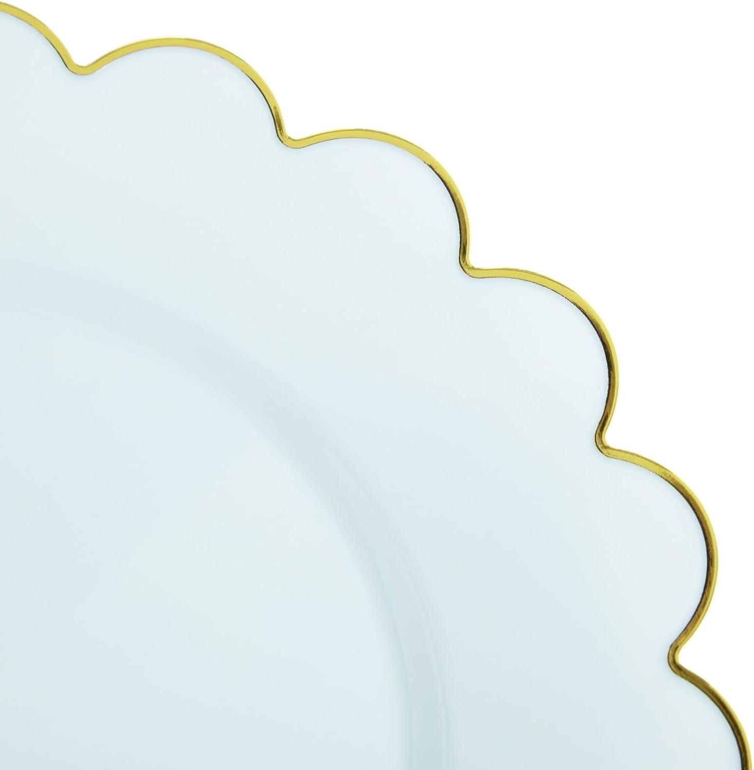 Sparkle and Bash 50-Pack Baby Blue Disposable Plates - Scalloped Plastic Plates with Gold Foil Rim for Birthday Party, Baby Shower (9 In)