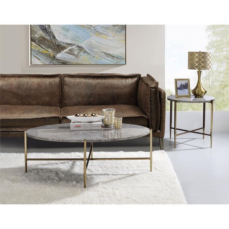 ACME Tainte Oval Faux Marble Top Coffee Table in Gray and Champagne