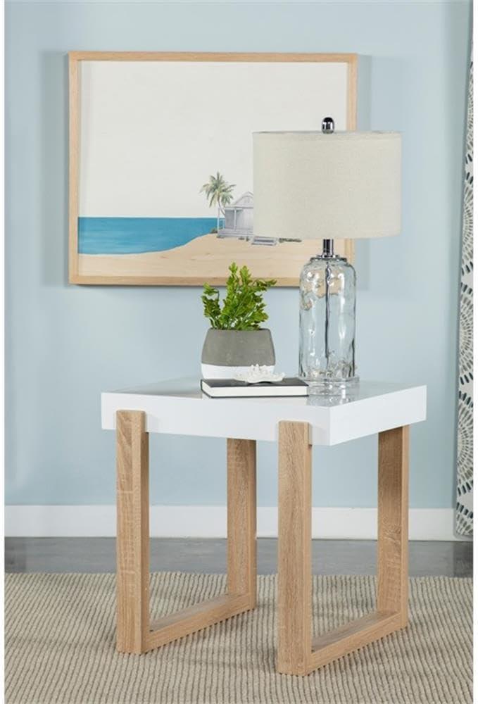 Pala Square End Table White High Gloss/Natural - Coaster