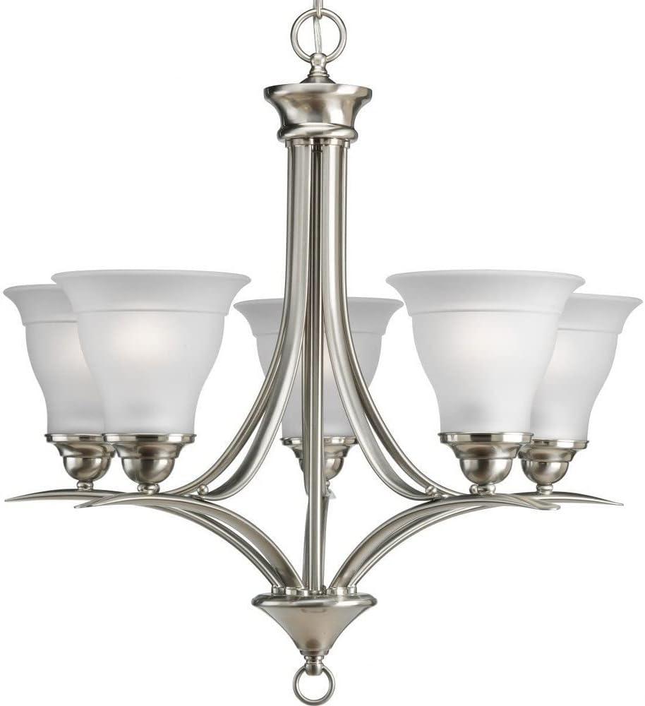 Progress Lighting, Trinity Collection, 5-Light Chandelier, Brushed Nickel, Etched Glass Shades