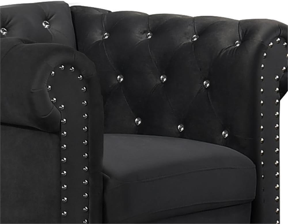 Emma Black Velvet Crystal Button Tufted Accent Chair