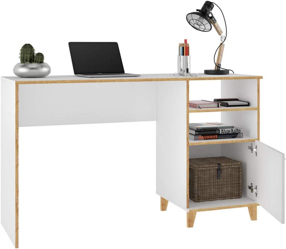 Minetta White Mid-Century Wood Office Desk with Filing Cabinet