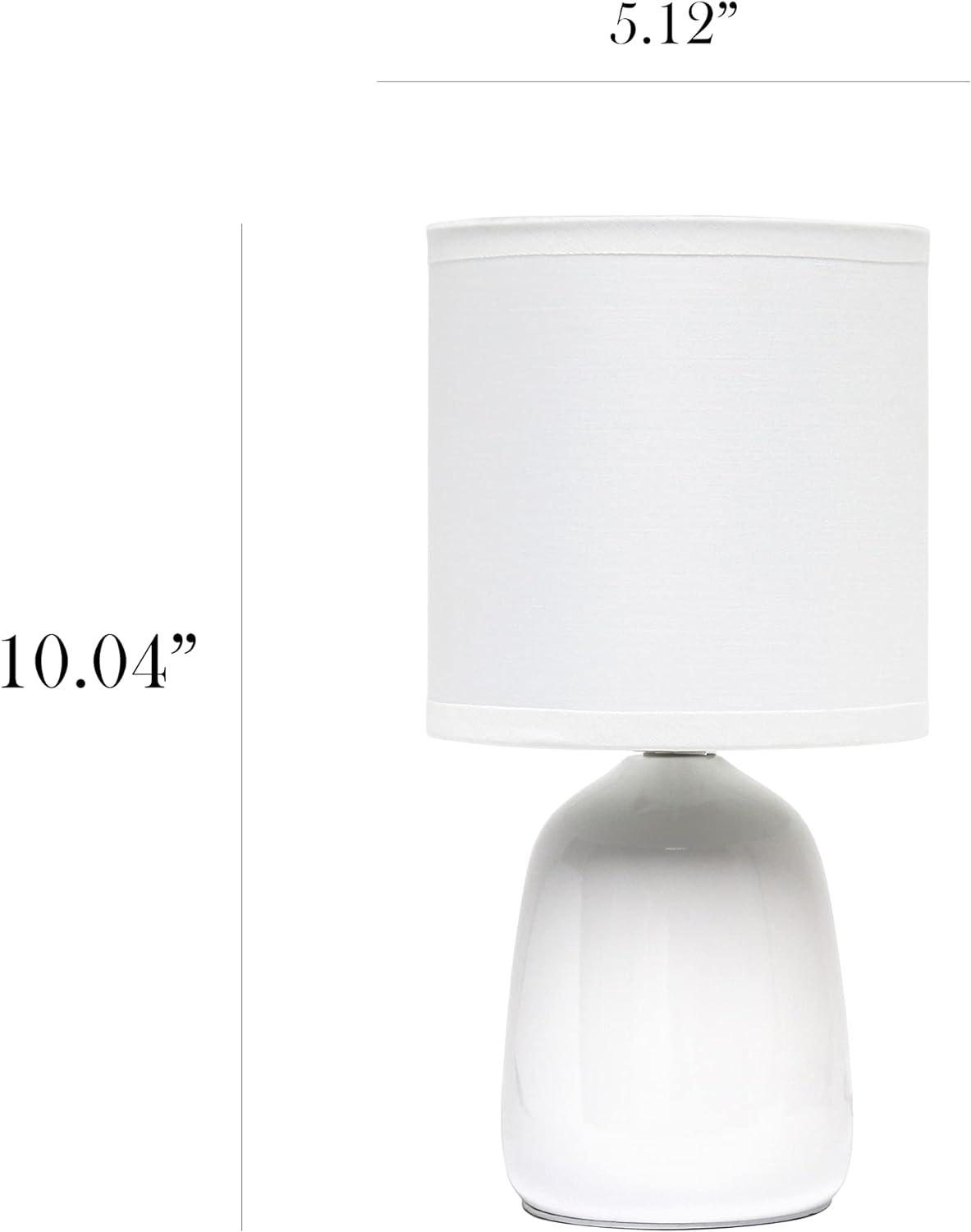 Simple Designs 10.04" Tall Traditional Ceramic Thimble Base Bedside Table Desk Lamp with Matching Fabric Shade for Home Decor, Nightstand, Bedroom, Living Room, Entryway, Office, Off White