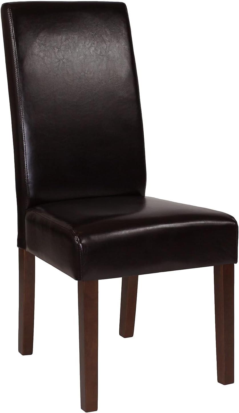 Flash Furniture Greenwich Series Brown LeatherSoft Upholstered Panel Back Mid-Century Parsons Dining Chair