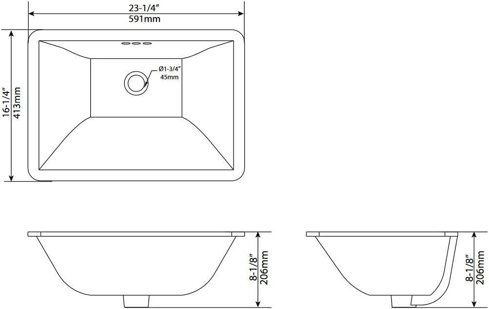 Elavo White Ceramic Rectangular Undermount Bathroom Sink