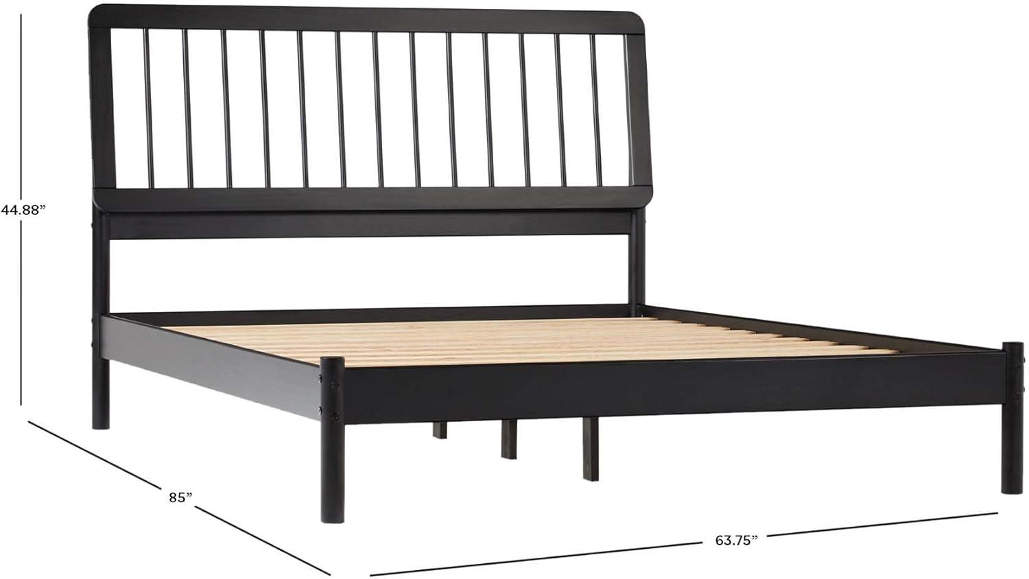 Walker Edison Mid-Century Modern Slatted Solid Wood Queen Bedframe, Black