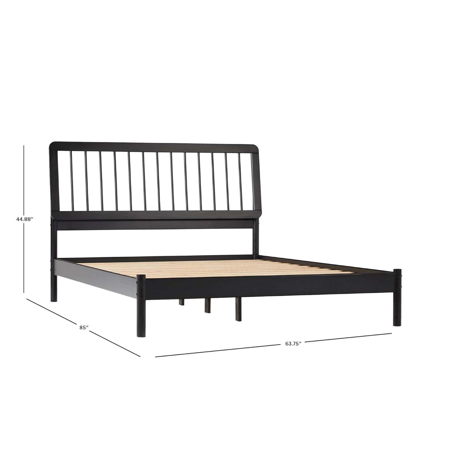 Walker Edison Mid-Century Modern Slatted Solid Wood Queen Bedframe, Black