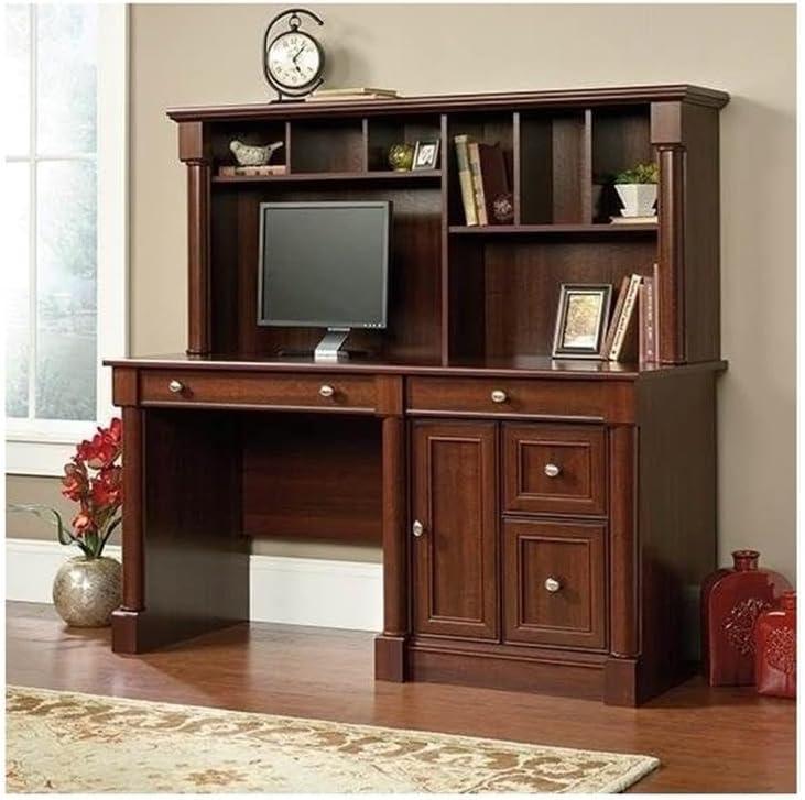 Cherry Wood Computer Desk with Hutch and Drawers