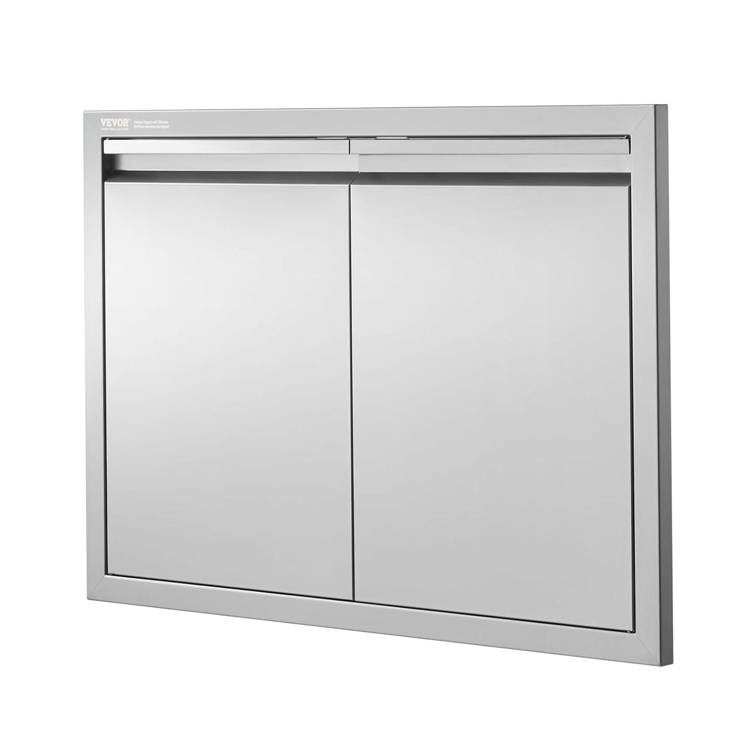 BBQ Access Door 30 in. W x 21 in. H Brushed Stainless Steel Outdoor Kitchen Door with Hooks for Outside Cabinet
