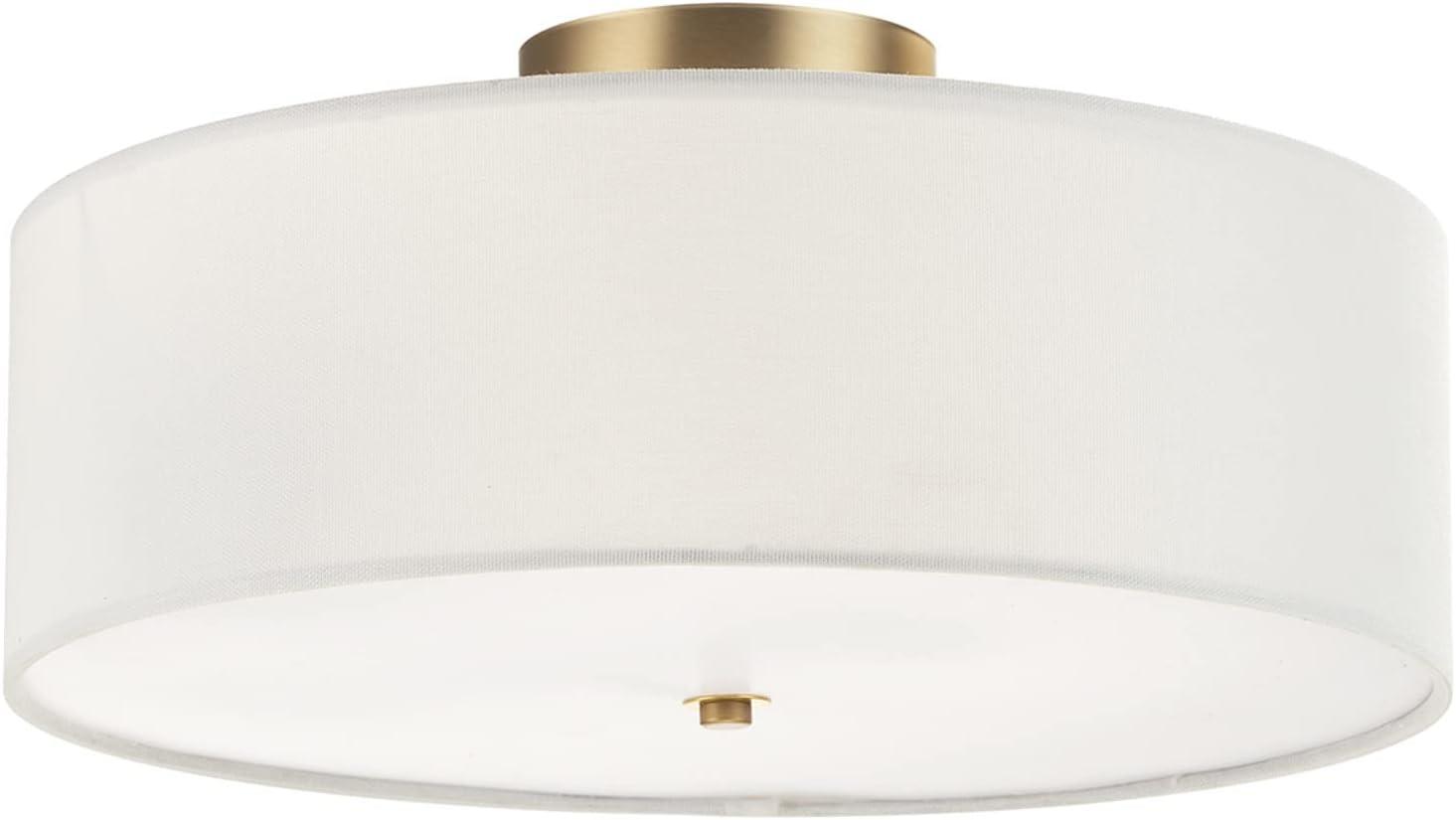 Globe Electric Kyle 2-Light Matte Brass Flush Mount Ceiling Light with White Linen Shade, 60998