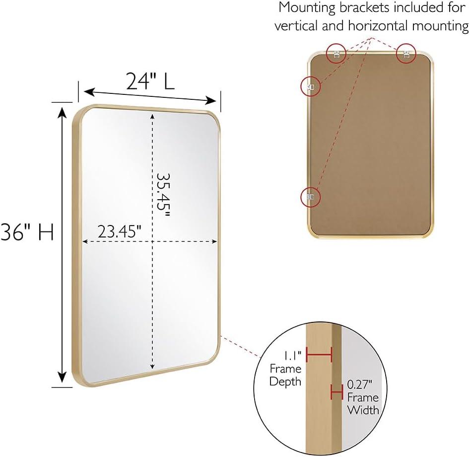 Isla Rectangle Wall Accent Mirror – 36-Inch H X 24-Inch L, Modern Metal Framed – Living Room, Bedroom, Bathroom Vanity Mirror – Gold – Design House, 596718-GLD